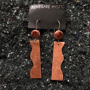 Handmade COPPER Cut Out & Stone Bead Earrings